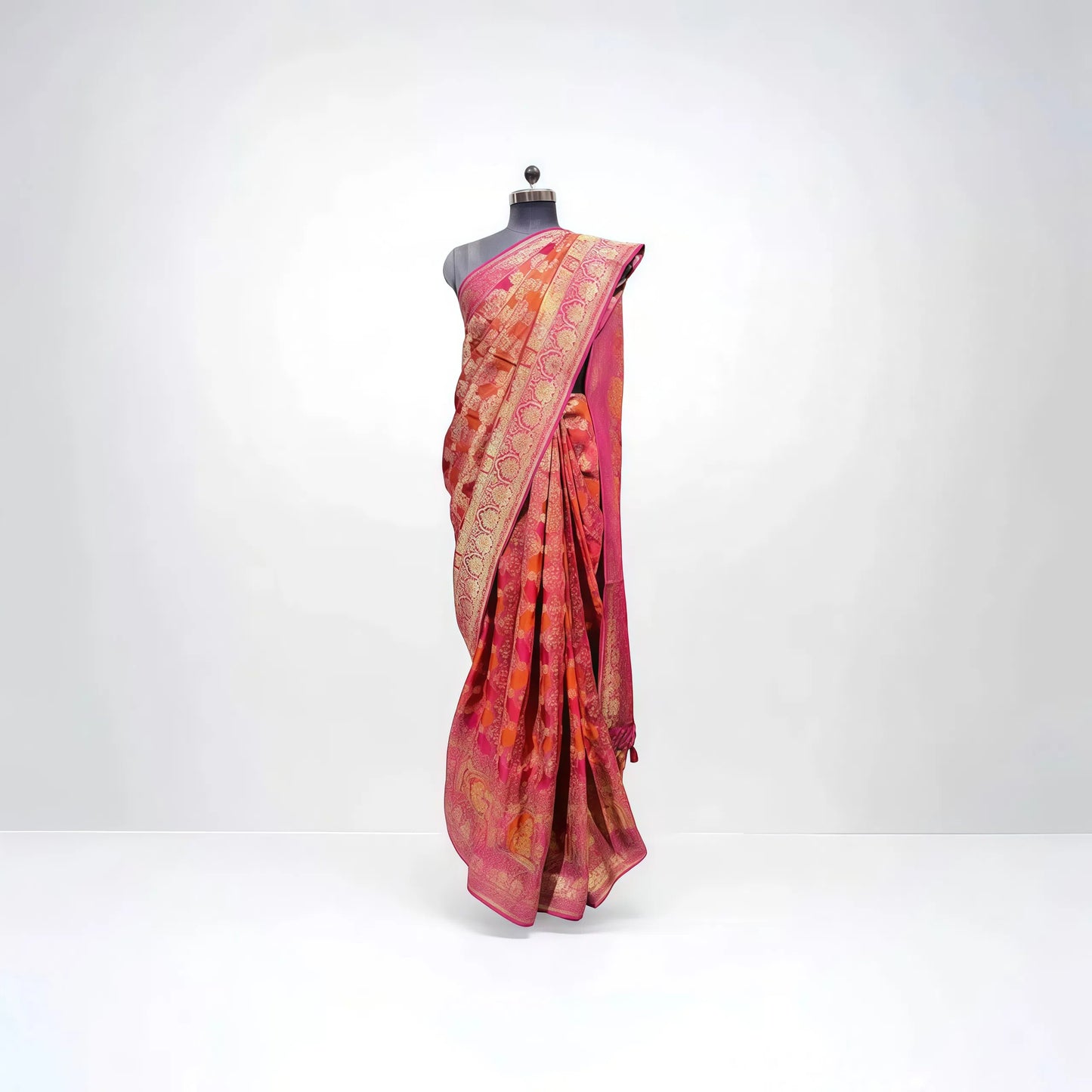 Peach Pink Kanni Silk Saree with Golden Zari Border - Anita Jain Fashions