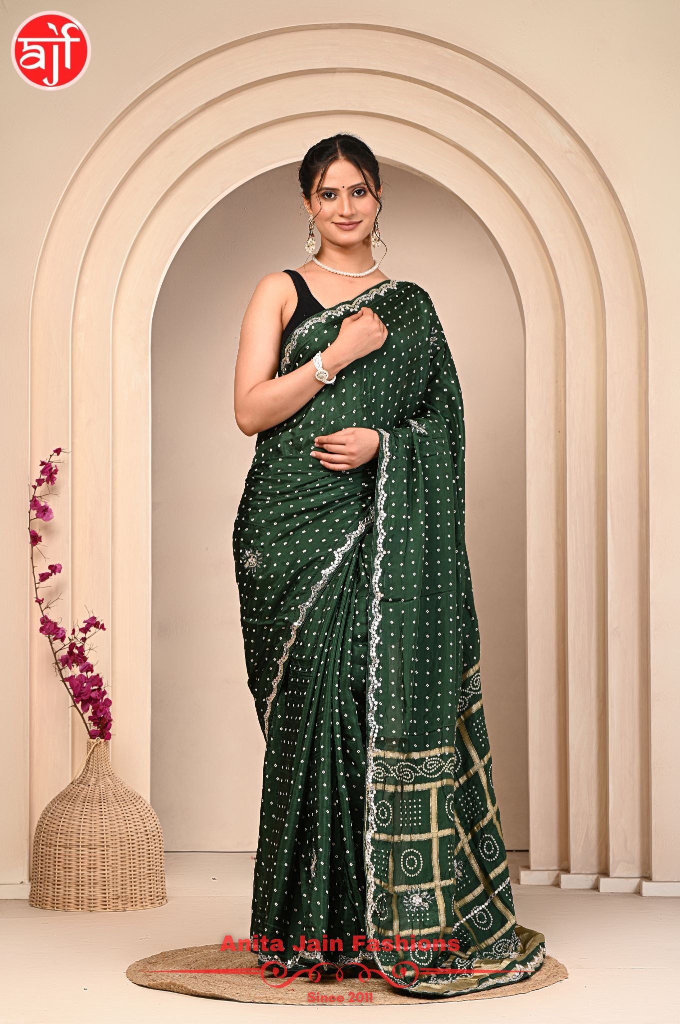 HO Silk Saree with Bandhani Design and Cut Work Border