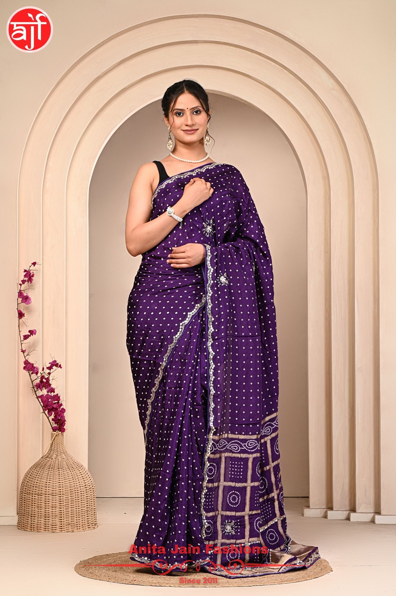 HO Silk Saree with Bandhani Design and Cut Work Border