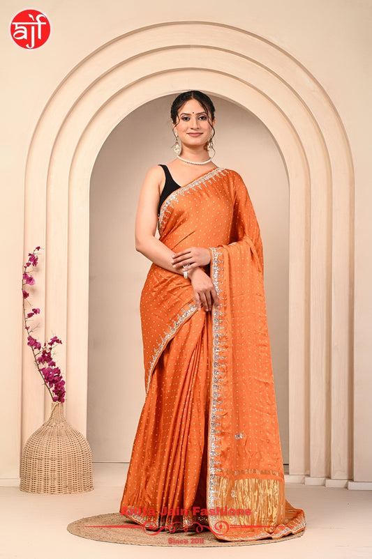Modal Gajji Silk Saree with Bandhani Design and Gota Patti Border