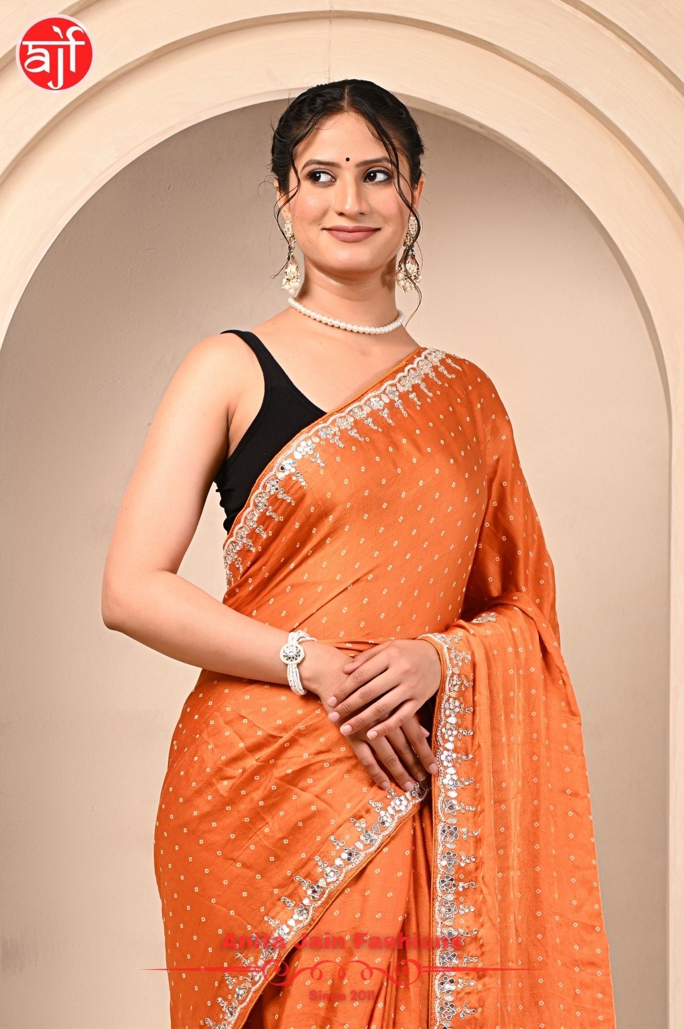 Modal Gajji Silk Saree with Bandhani Design and Gota Patti Border