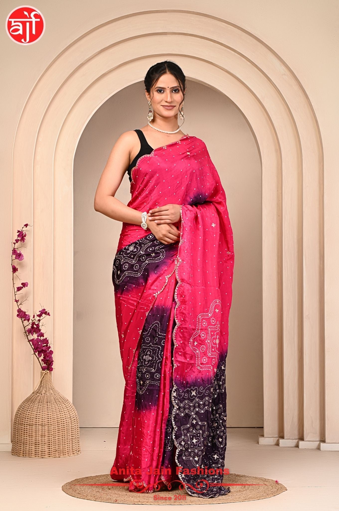 HO Silk Saree with Cut Work and Bandhani Design