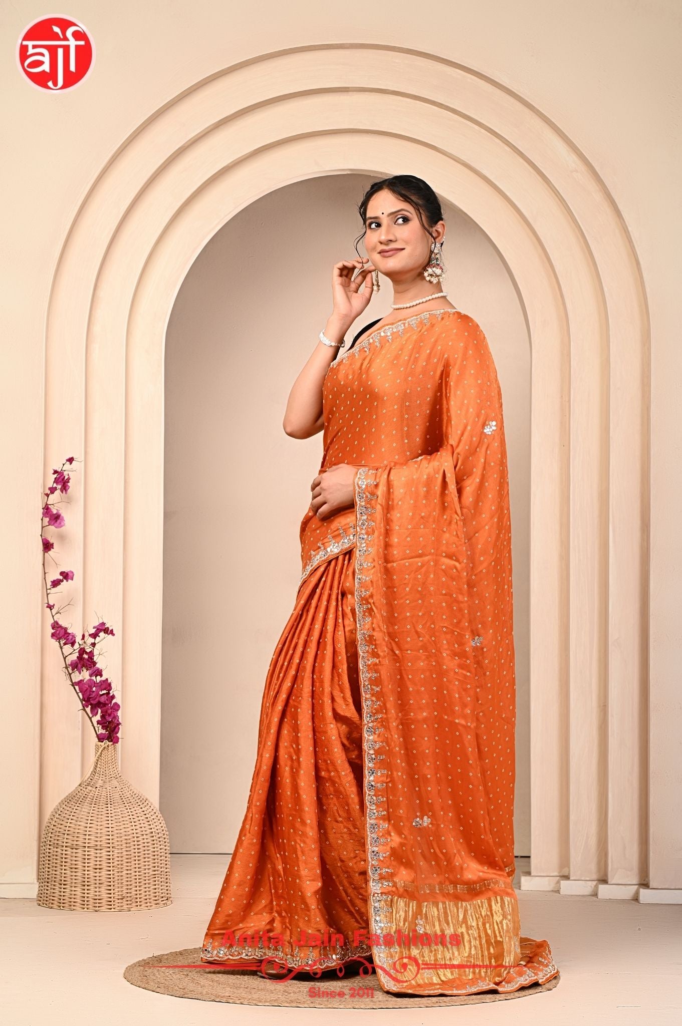 Modal Gajji Silk Saree with Bandhani Design and Gota Patti Border