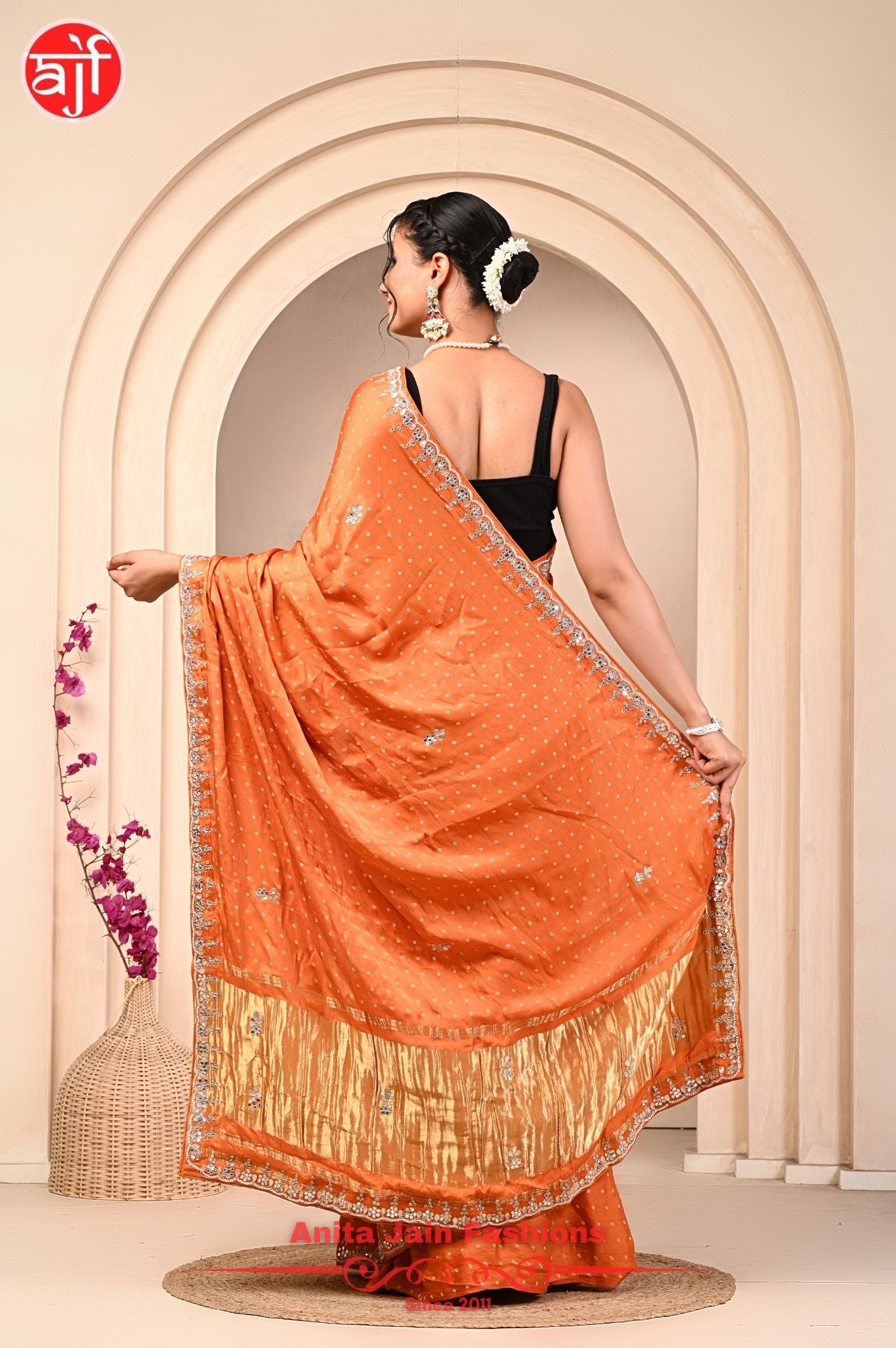 Modal Gajji Silk Saree with Bandhani Design and Gota Patti Border