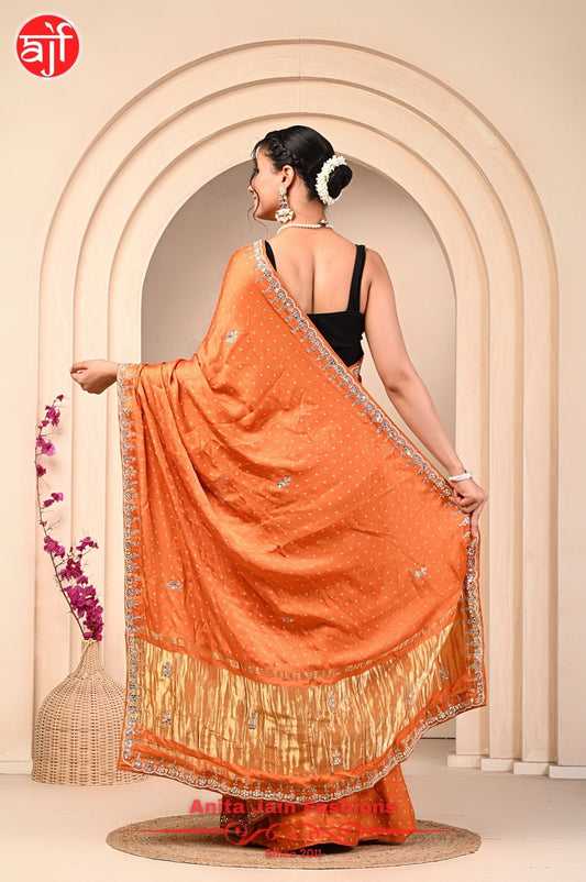 Modal Gajji Silk Saree with Bandhani Design and Gota Patti Border