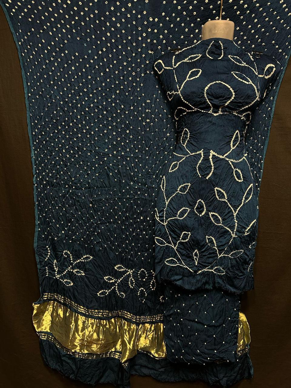 "Ink Blue Modaal Gajji Silk suit set with white Bandhani leaf motifs and Lagdi Patta zari dupatta – Anita Jain Fashions""Ink Blue Modaal Gajji Silk suit set with white Bandhani leaf motifs and Lagdi Patta zari dupatta – Anita Jain Fashions"