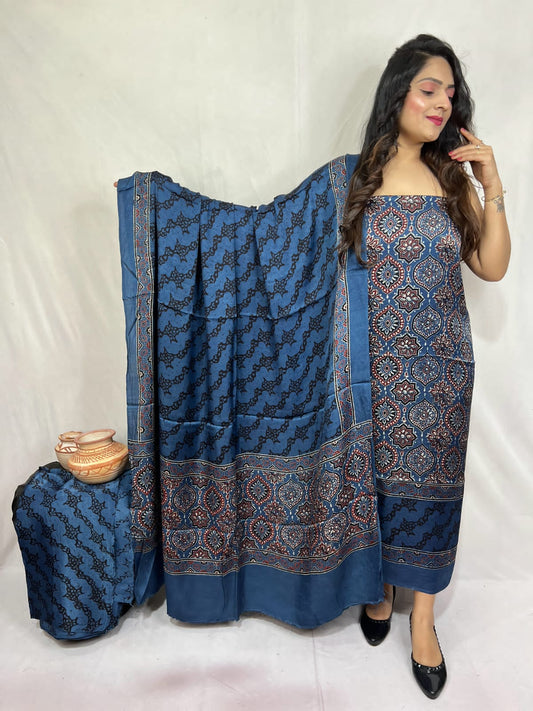 Blue Modal Gajji Silk Bandhani Suit Set – Lagdi Patta Pattern
