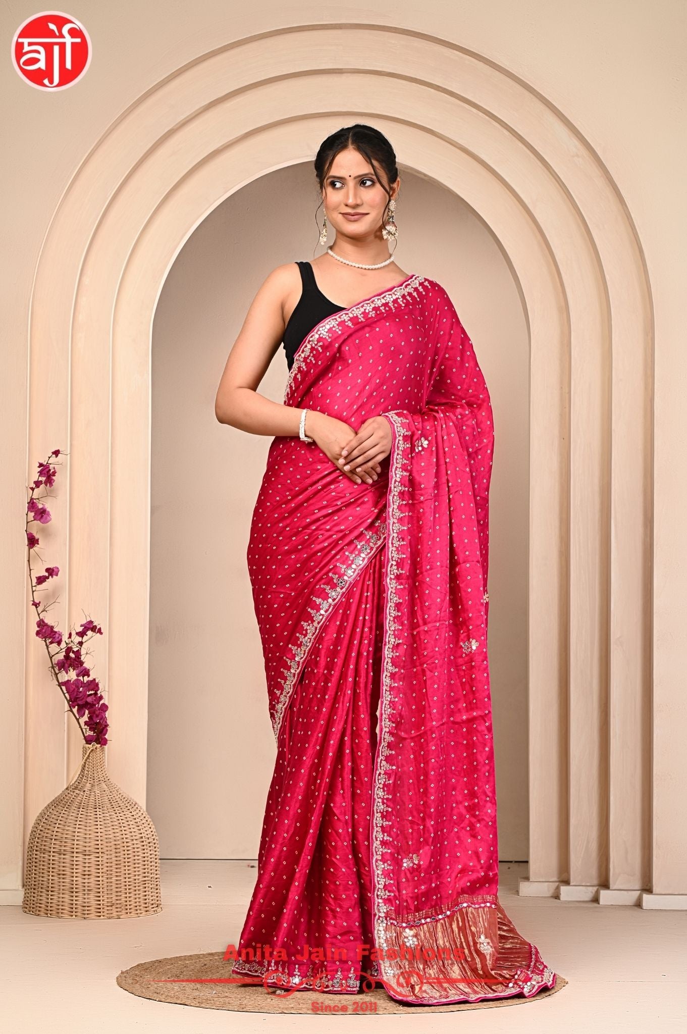 Modal Gajji Silk Saree with Bandhani Design and Gota Patti Border