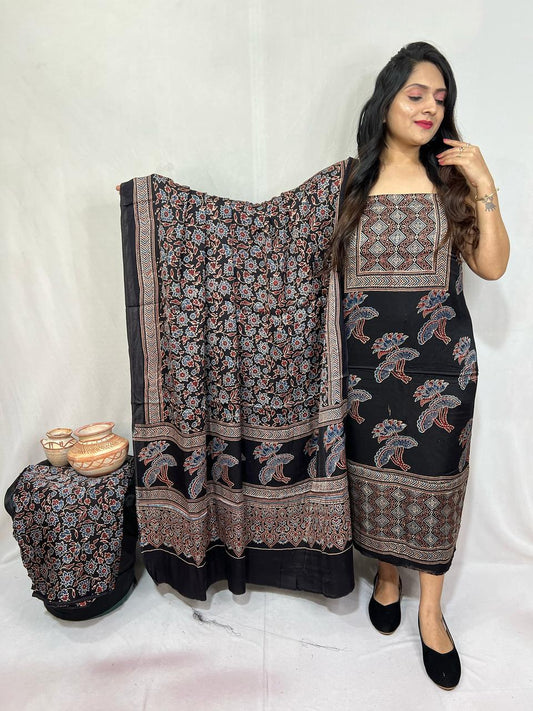 Black Modal Gajji Silk Bandhani Suit Set – Handcrafted Folk Peacock Design