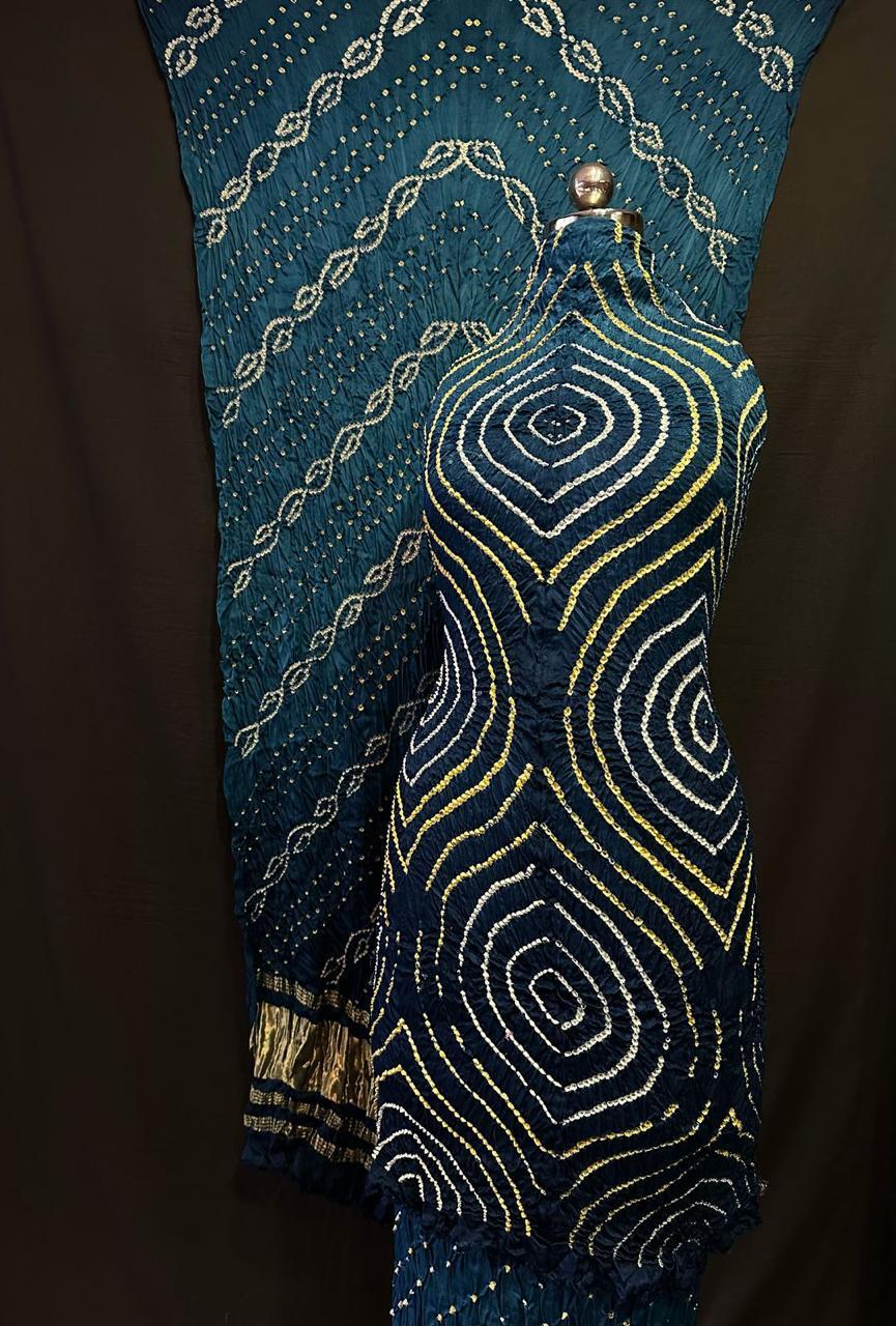 "Teal blue Bandhani silk suit set with diamond pattern kurta and diagonal line dupatta – Anita Jain Fashions""Teal blue Bandhani silk suit set with diamond pattern kurta and diagonal line dupatta – Anita Jain Fashions"