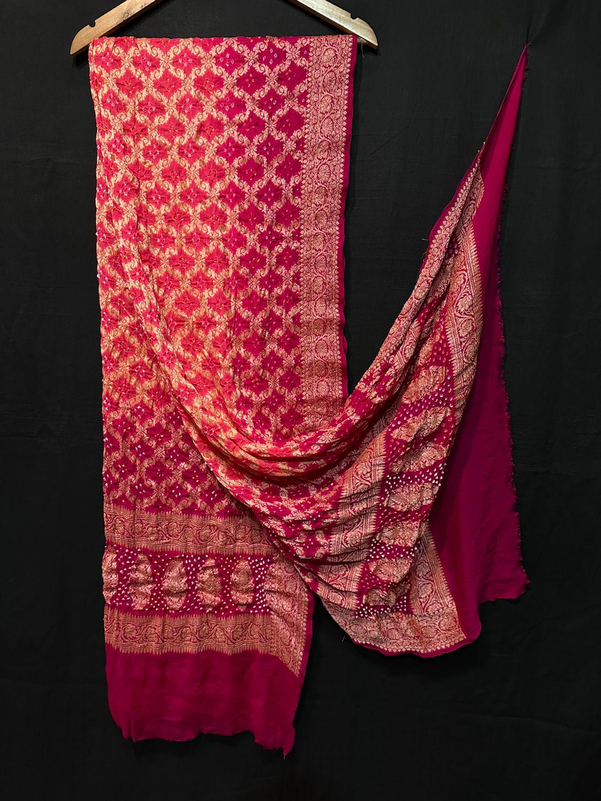 “Rani Pink Bandhani Modaal Gajji Silk Suit Set with Lagdi Patta Dupatta – Anita Jain Fashions”