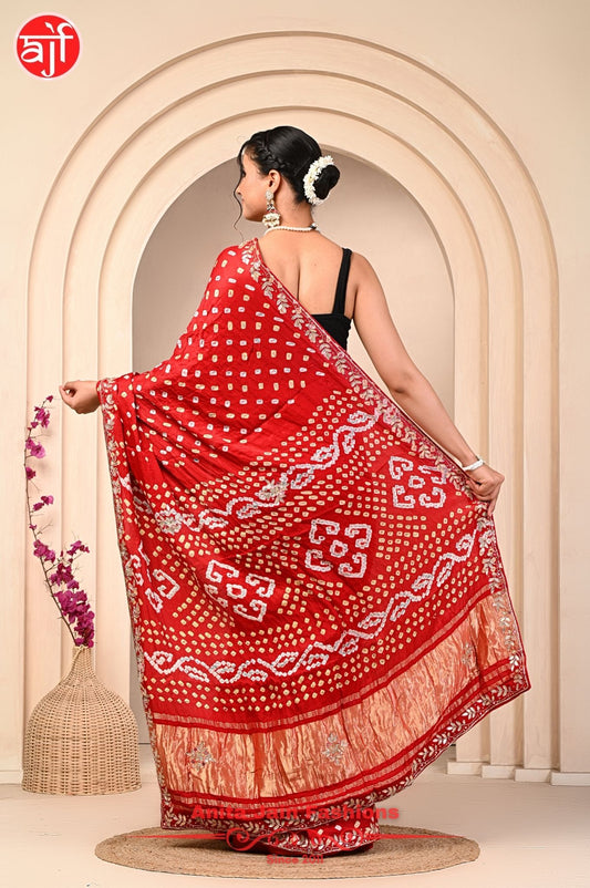 Modal Gajji Silk Saree with Cut Work, Bandhani, and Gota Patti Design