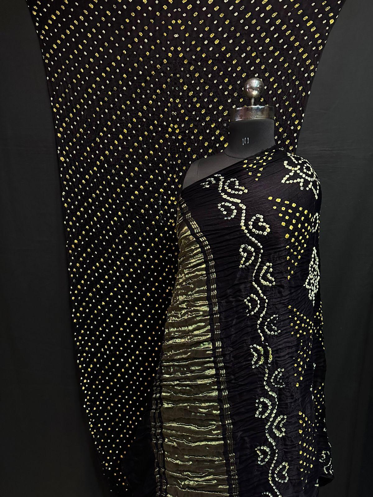 Black Bandhej Gajji Silk Lagdi Patta Saree