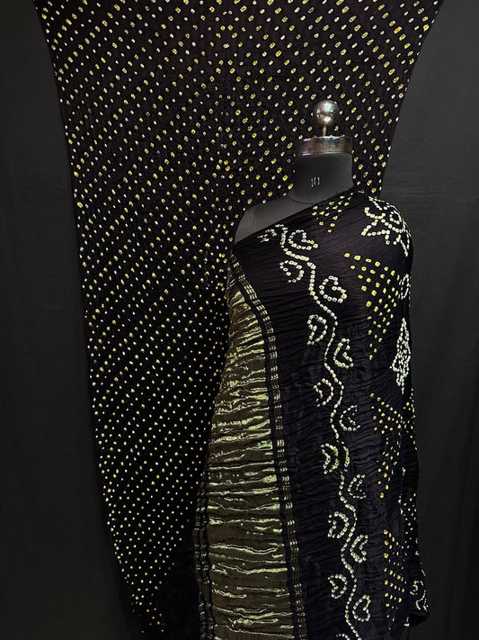 Black Bandhej Gajji Silk Lagdi Patta Saree