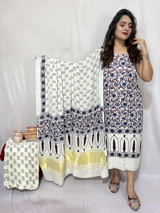 “White Modaal Gajji Silk Suit Set with hand Bandhani and golden Lagdi Patta Dupatta – Anita Jain Fashions”