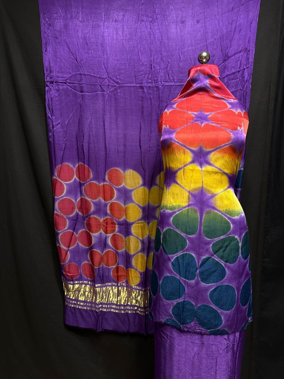 "Multicolor circle Bandhani suit set on purple Modaal Gajji Silk with Lagdi Patta dupatta – Anita Jain Fashions""Multicolor circle Bandhani suit set on purple Modaal Gajji Silk with Lagdi Patta dupatta – Anita Jain Fashions"