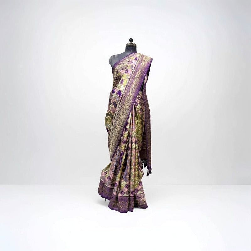 Purple Kanni Silk Saree with Golden Zari Border - Anita Jain Fashions