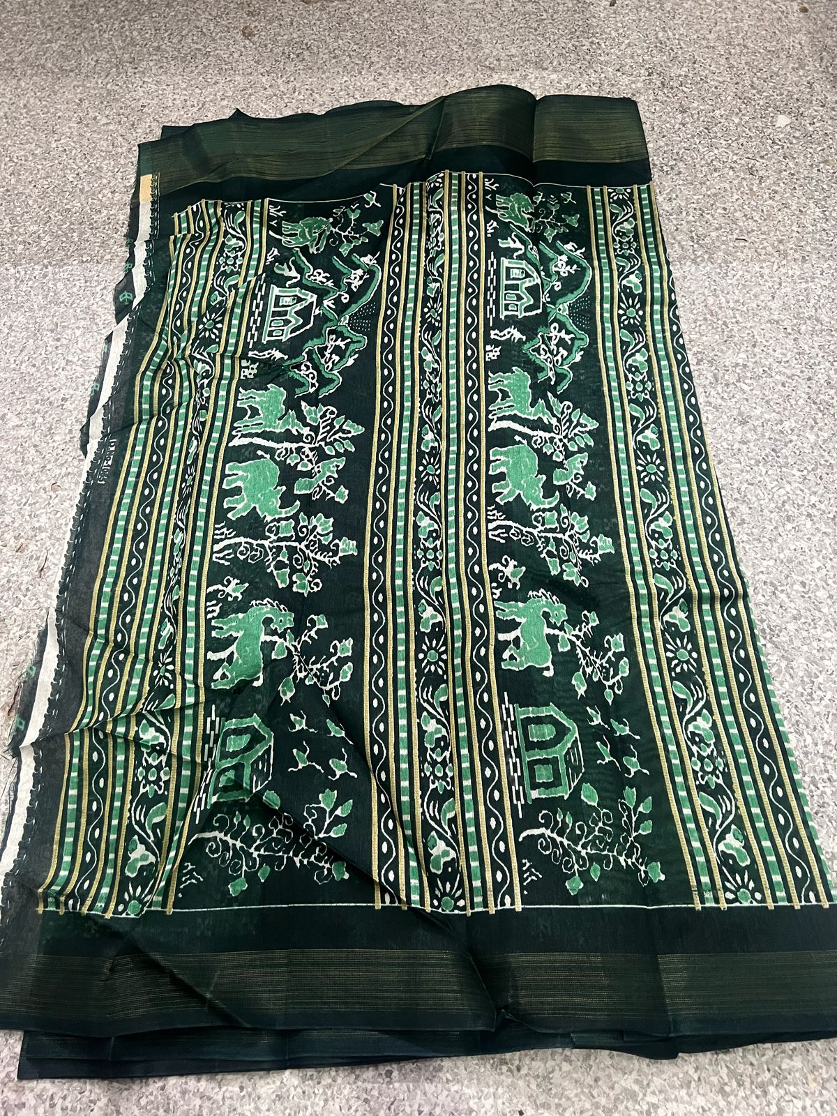 Deep Green Tribal Print Seelp Cotton Dupatta with Temple Motif Design – Anita Jain Fashions