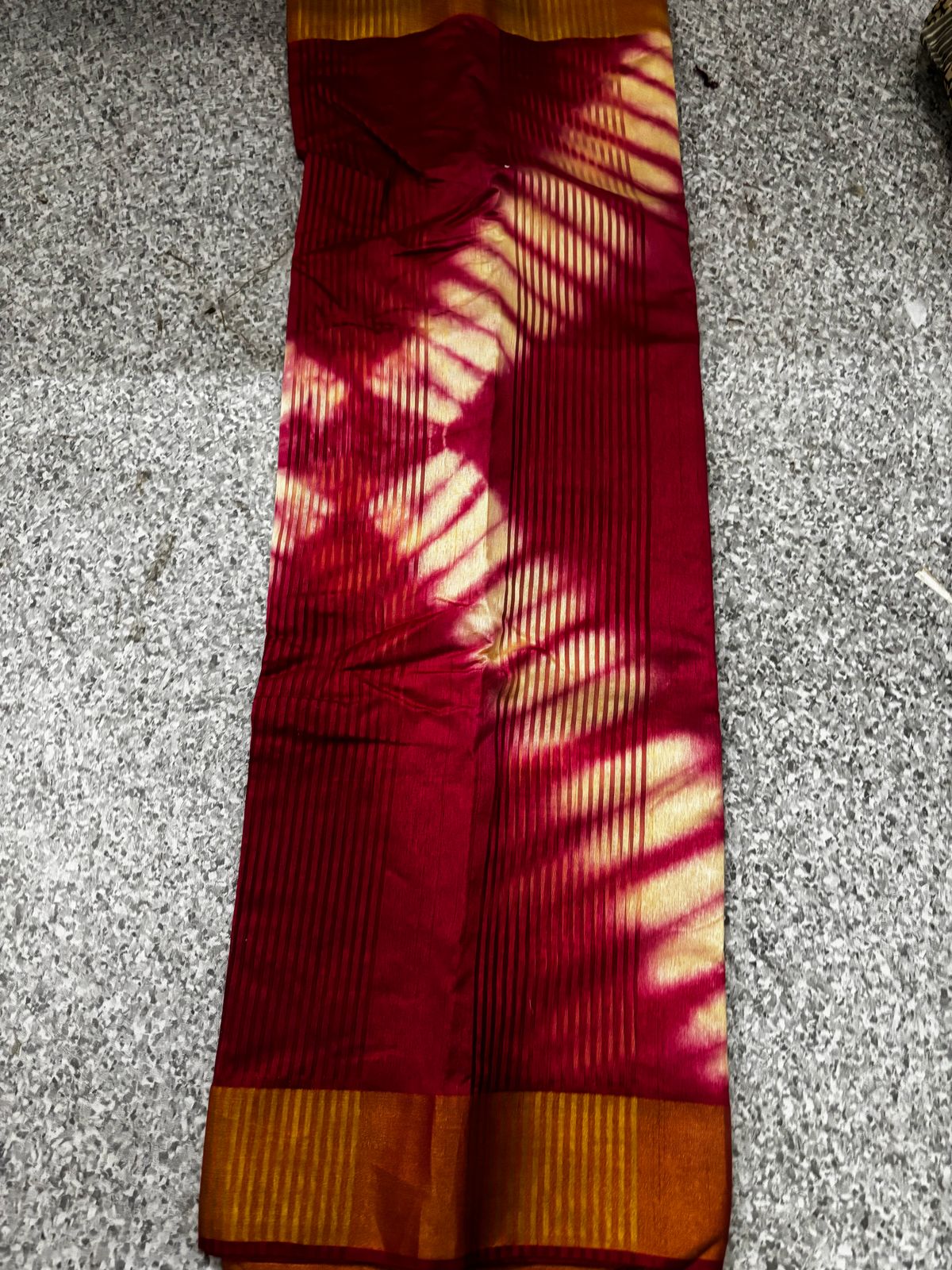 Maroon & Cream Tie-Dye Seelp Cotton Dupatta with Vertical Stripes and Golden Border – Anita Jain Fashions