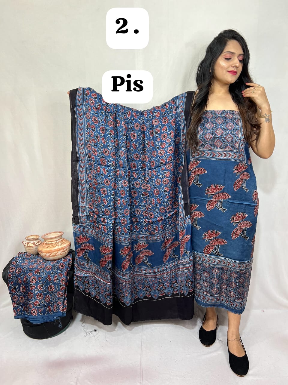“Indigo Modaal Gajji Silk Suit with Hand Bandhani and Lagdi Patta Dupatta – Anita Jain Fashions”