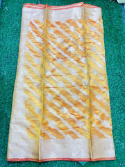 Golden Orange Banarasi Silk Saree with Diagonal Zari Weave & Broad Border