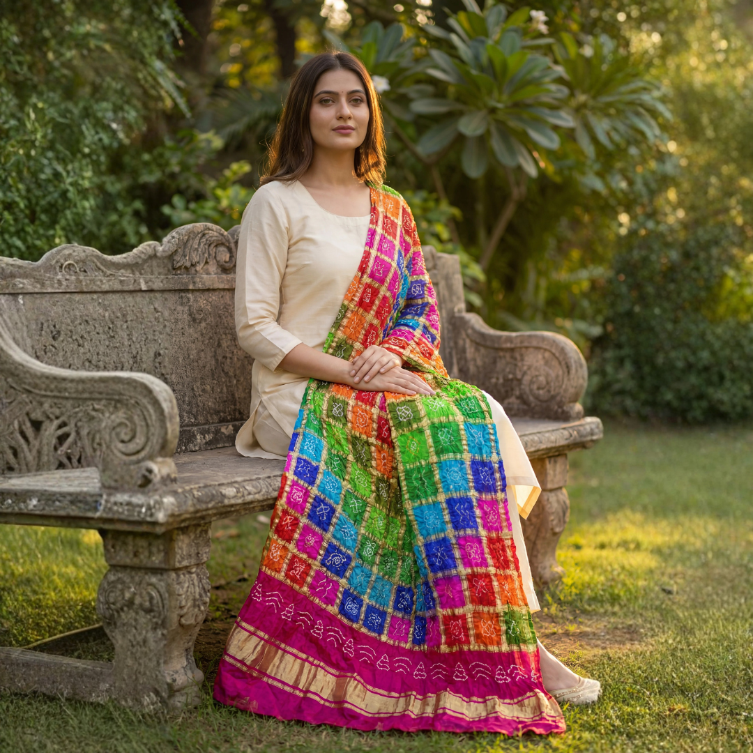 Pure Gaji Silk Bandhani Zari Festive Dupatta