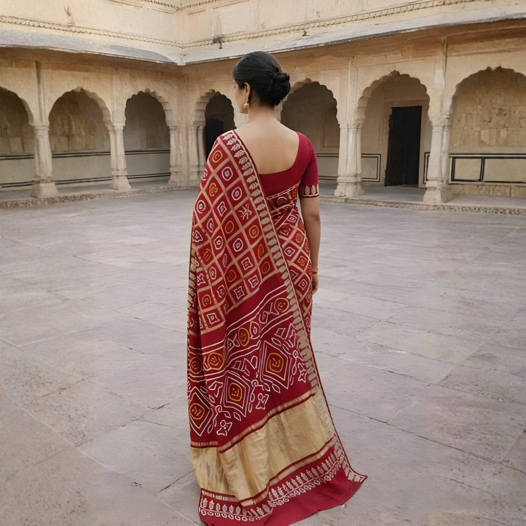 Gajji Silk Hand Bandhani Ghatchola Saree – Mangal Path Style