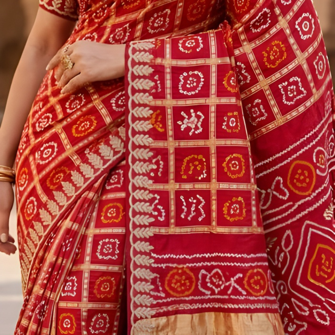 Gajji Silk Hand Bandhani Ghatchola Saree – Mangal Path Style