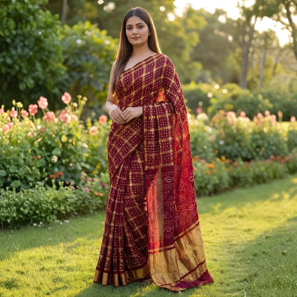 Wine Modal Gajji Hand Bandhej Ghatchola Saree