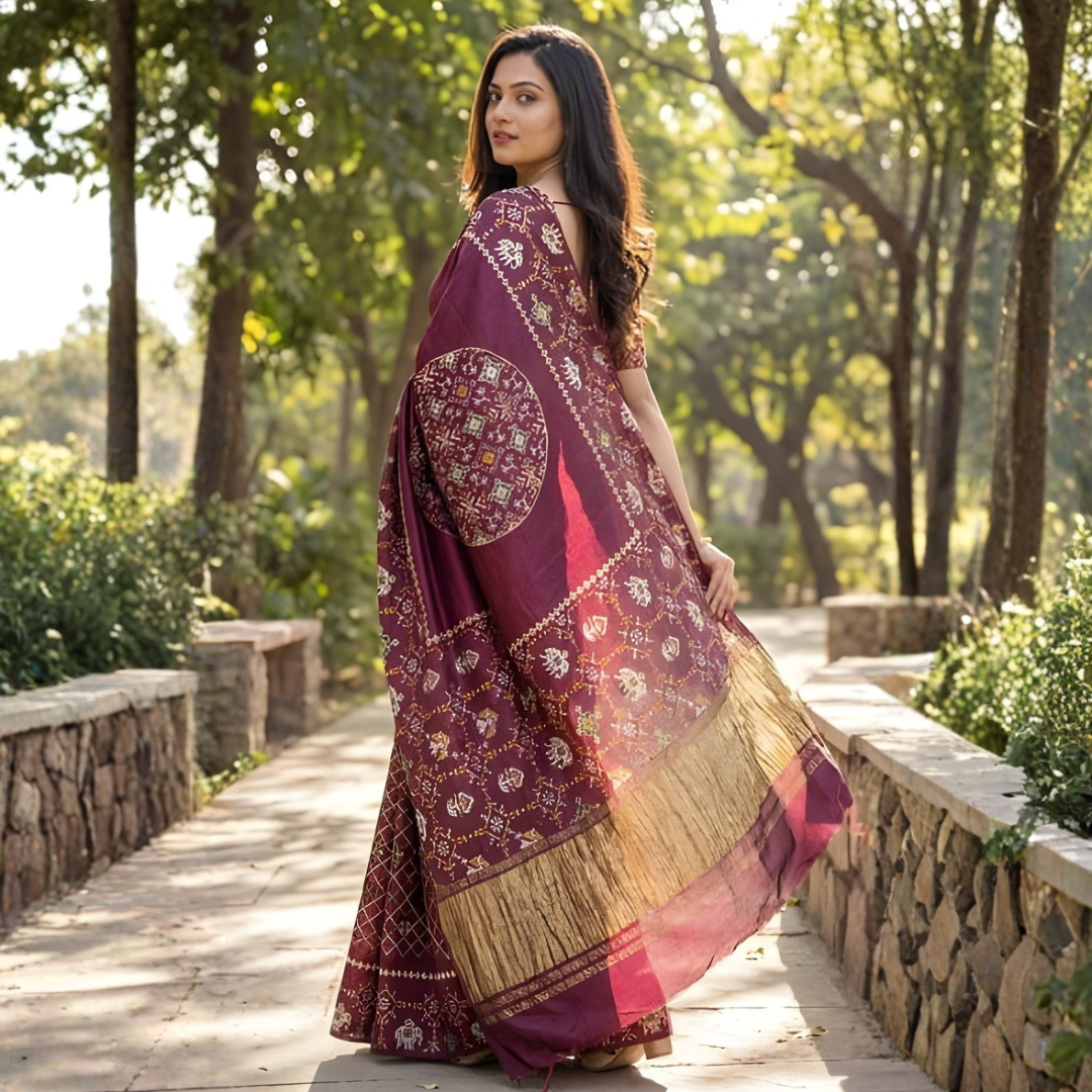Gajji Silk Ajrakh Print Saree – Festive Wear