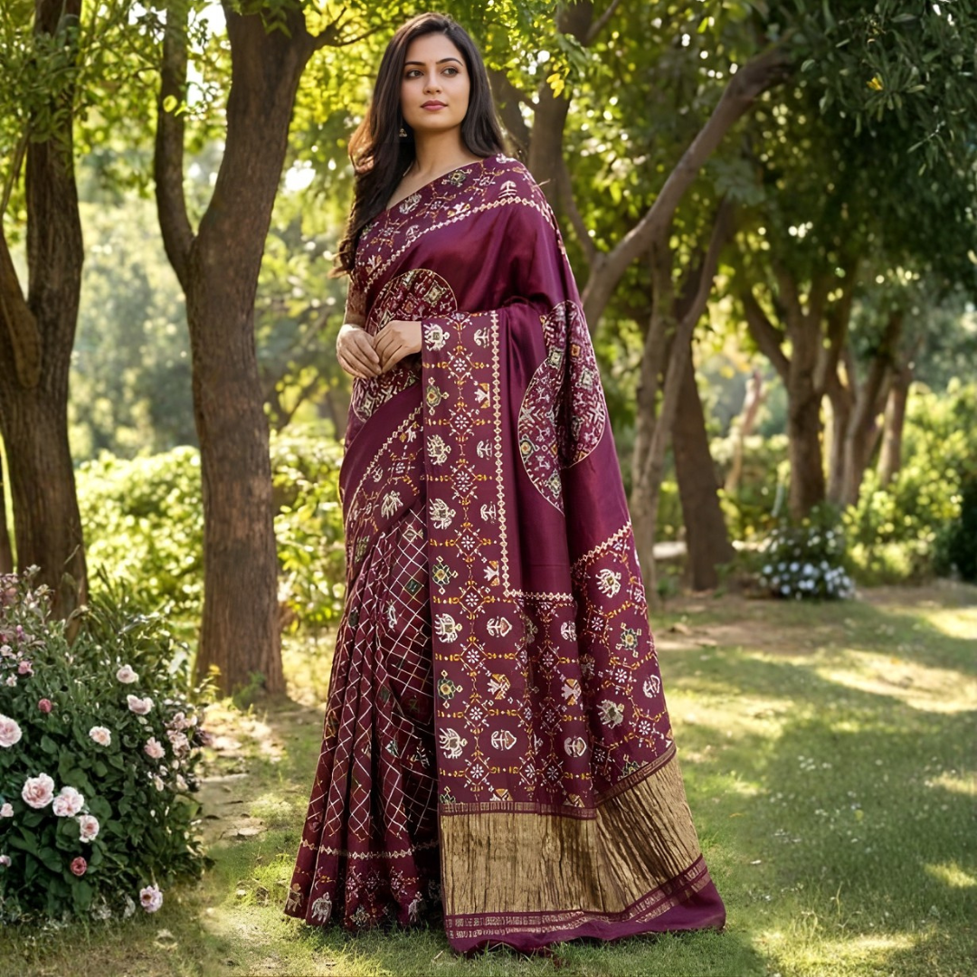 Gajji Silk Ajrakh Print Saree – Festive Wear