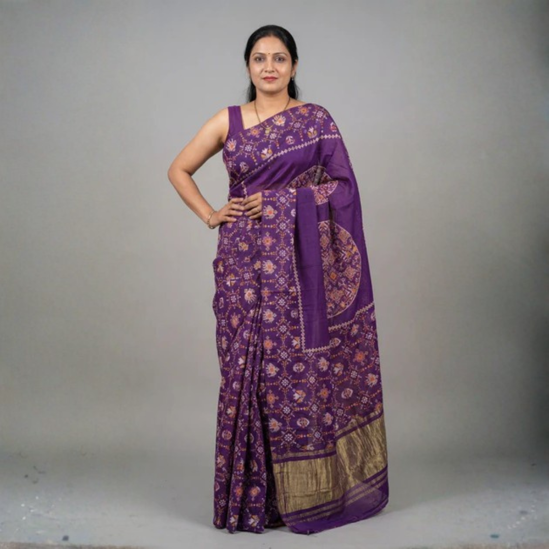 Gajji Silk Ajrakh Print Saree – Festive Wear