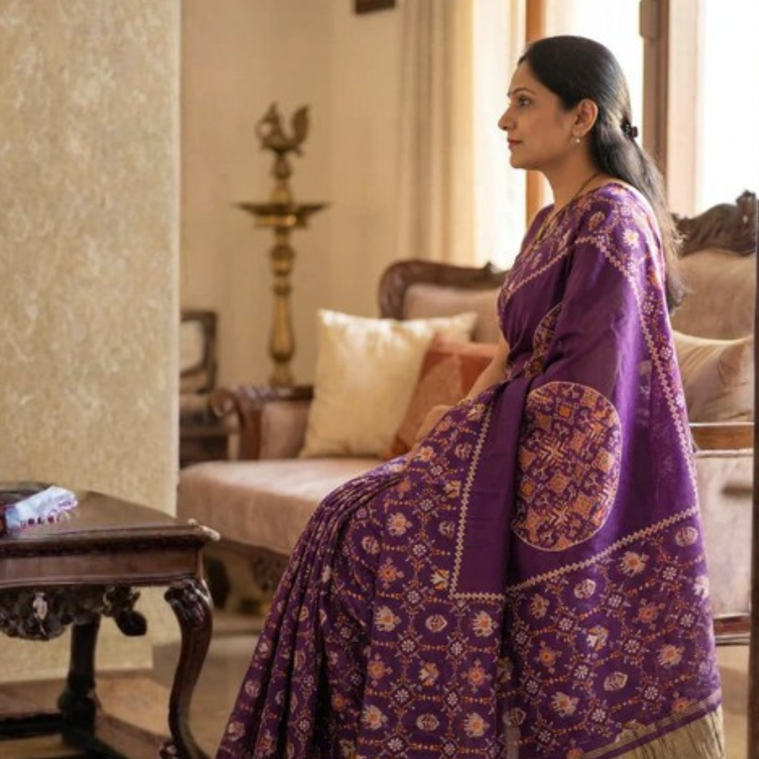 Gajji Silk Ajrakh Print Saree – Festive Wear