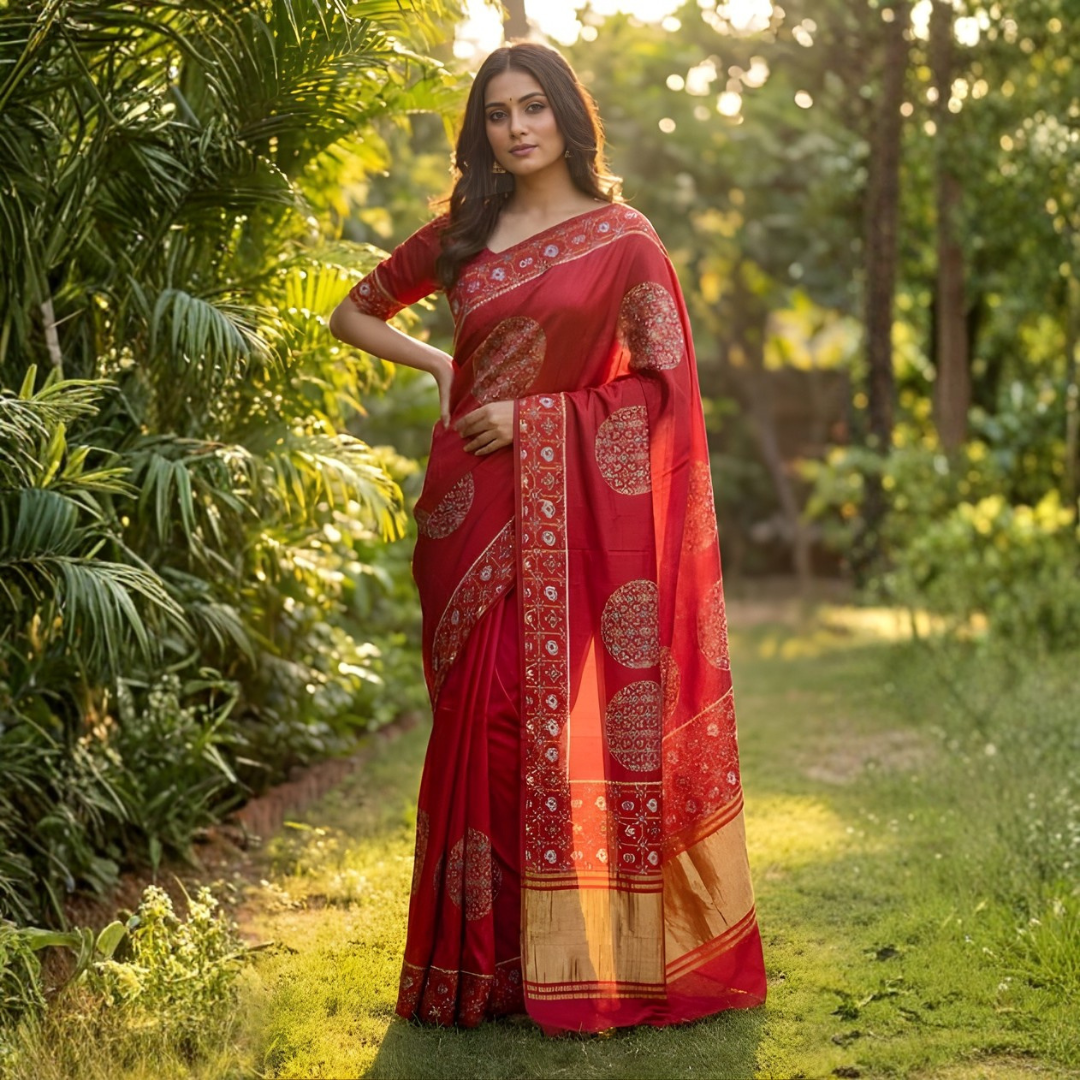 Gajji Silk Ajrakh Print Festive Saree