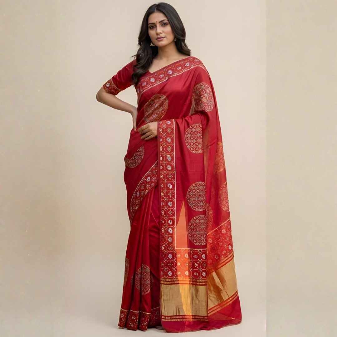 Gajji Silk Ajrakh Print Festive Saree