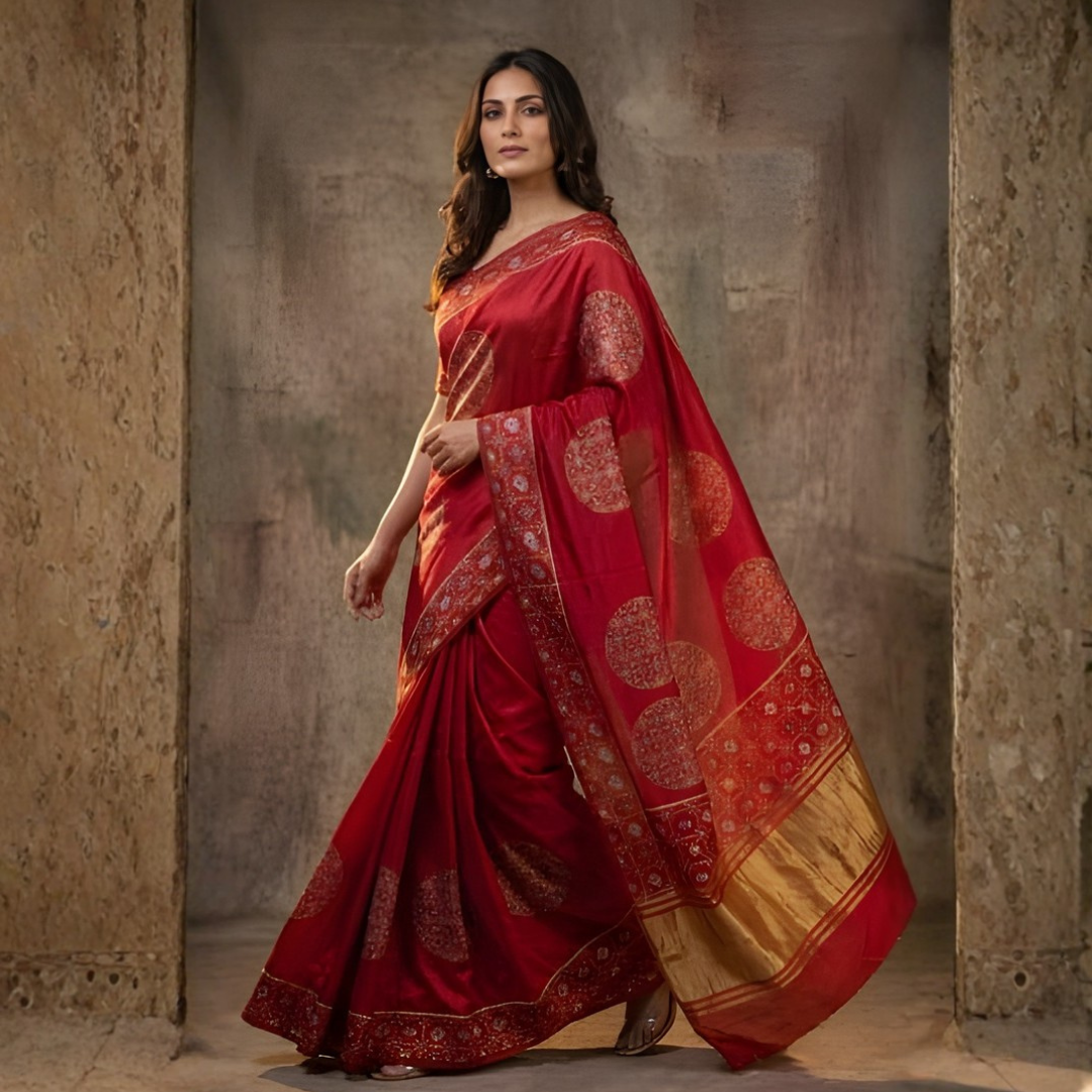 Gajji Silk Ajrakh Print Festive Saree