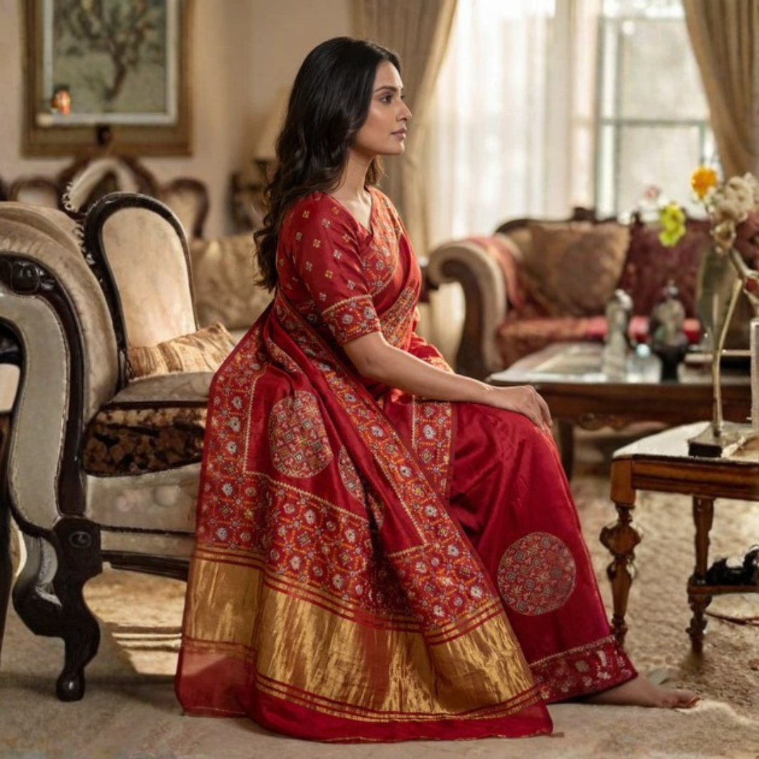 Gajji Silk Ajrakh Print Festive Saree