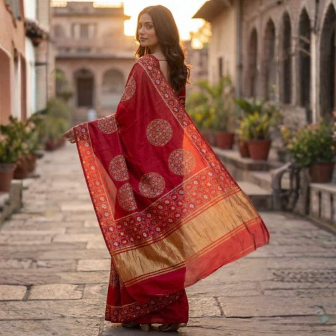 Gajji Silk Ajrakh Print Festive Saree