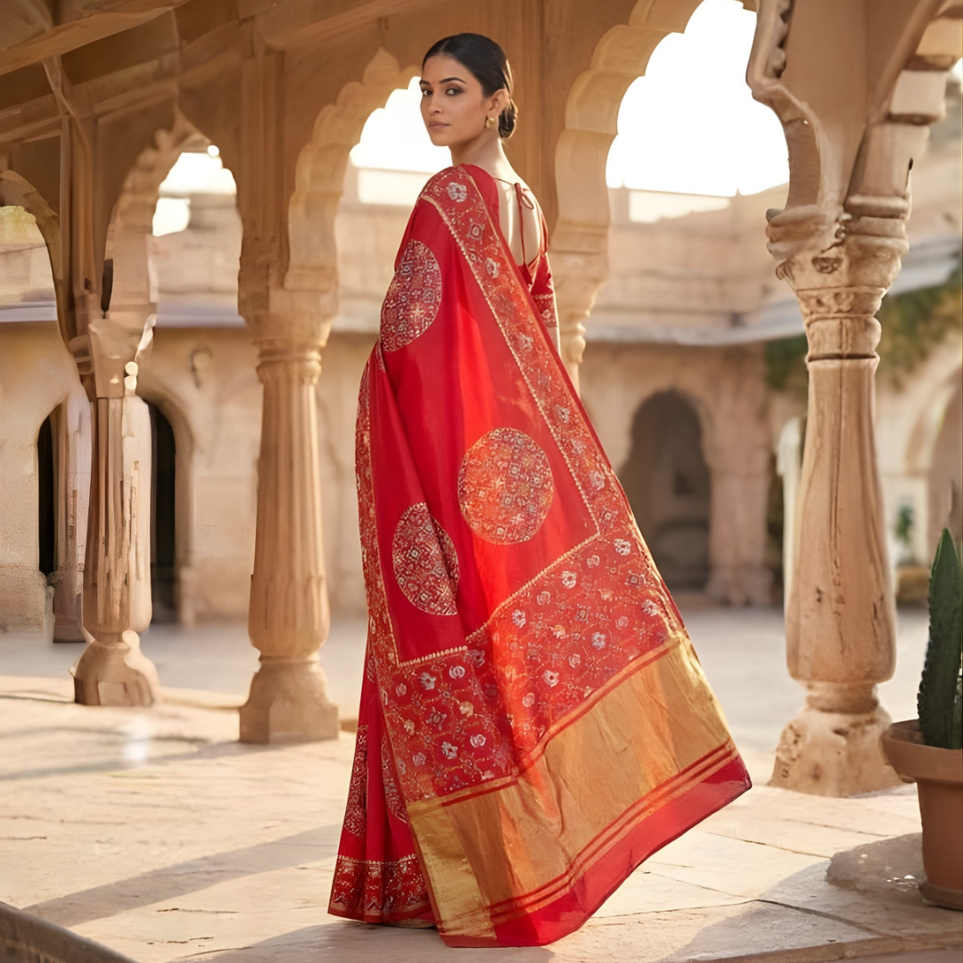 Gajji Silk Ajrakh Print Traditional Festive Saree