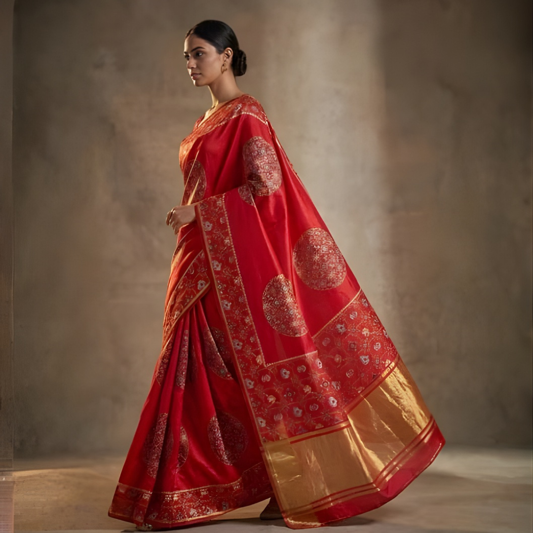 Gajji Silk Ajrakh Print Traditional Festive Saree