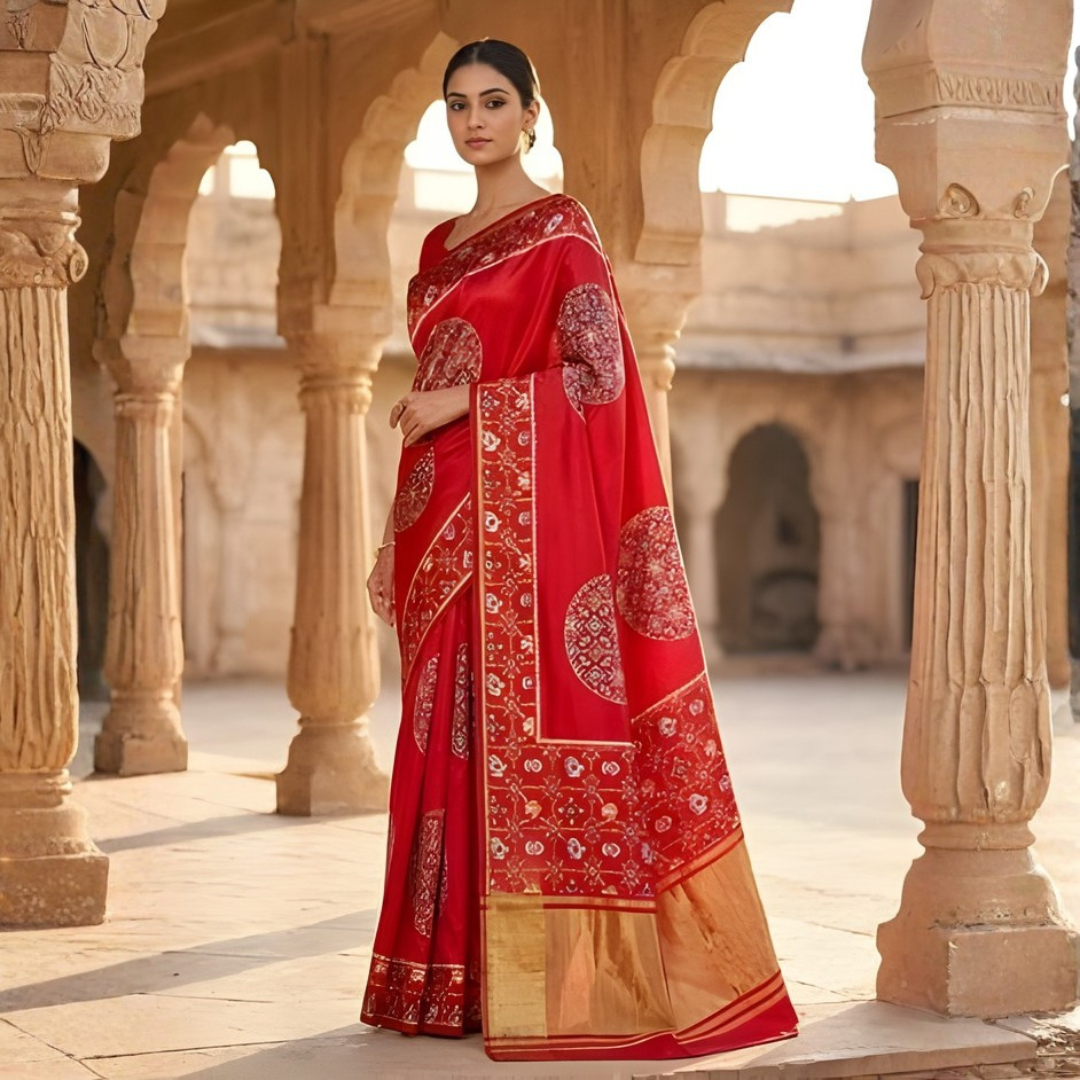 Gajji Silk Ajrakh Print Traditional Festive Saree