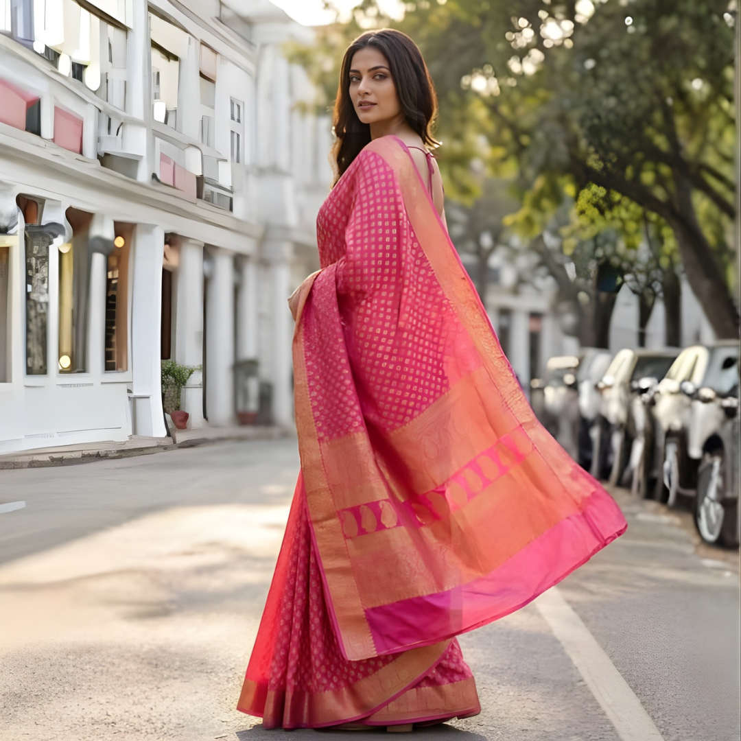 Pink Georgette Banarasi Zari Saree