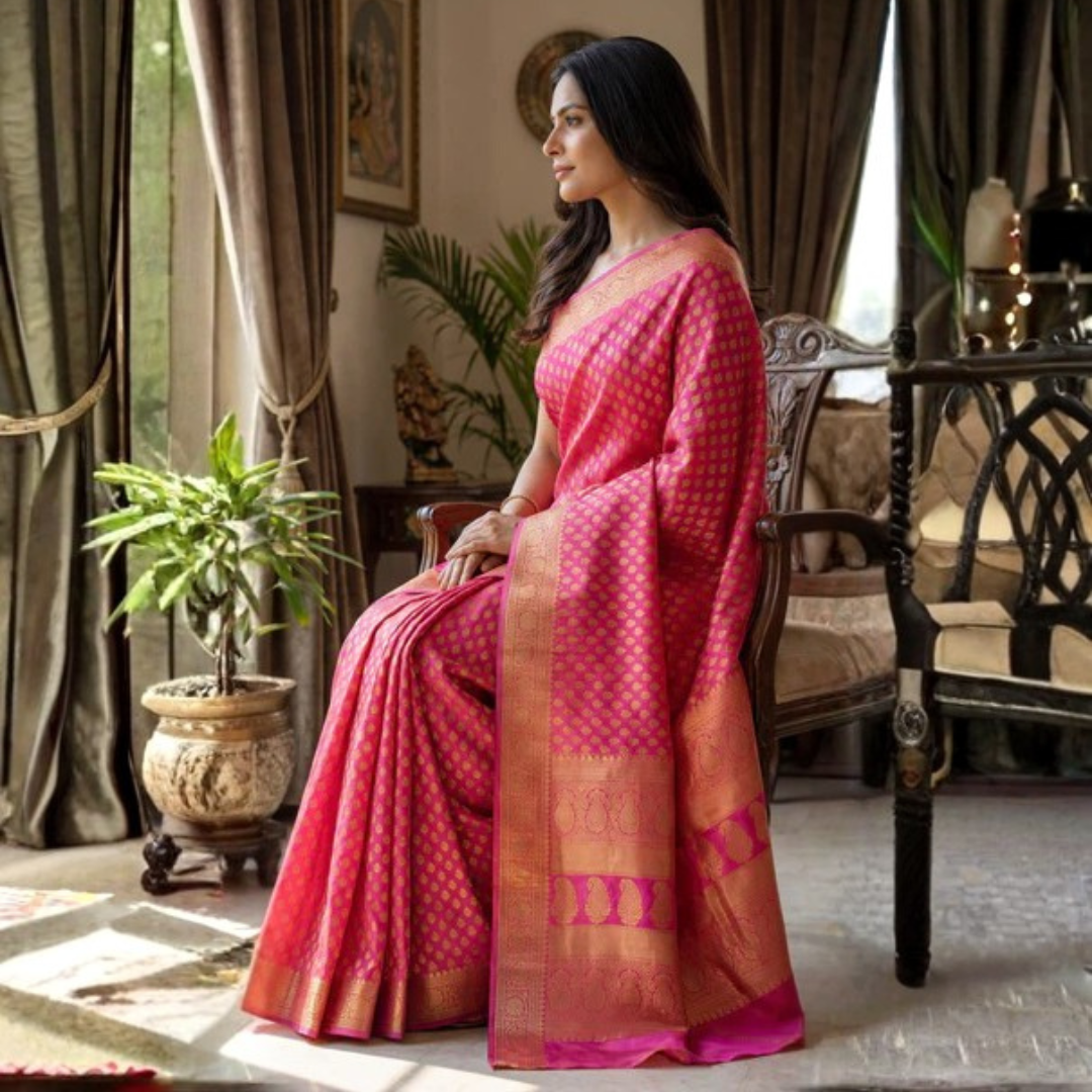 Pink Georgette Banarasi Zari Saree
