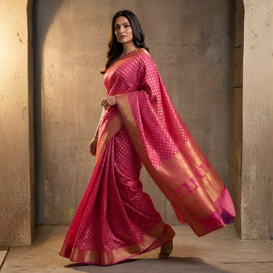 Pink Georgette Banarasi Zari Saree