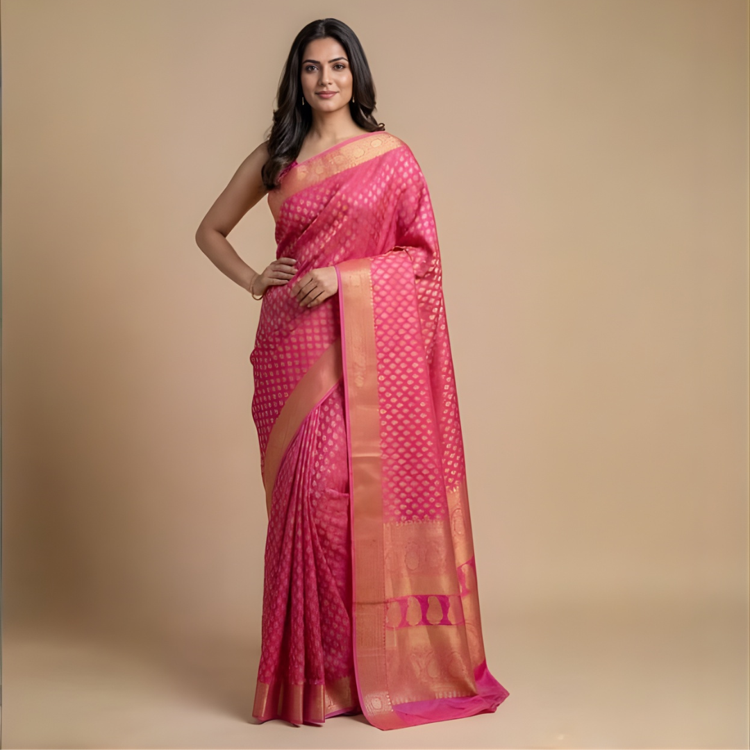 Pink Georgette Banarasi Zari Saree