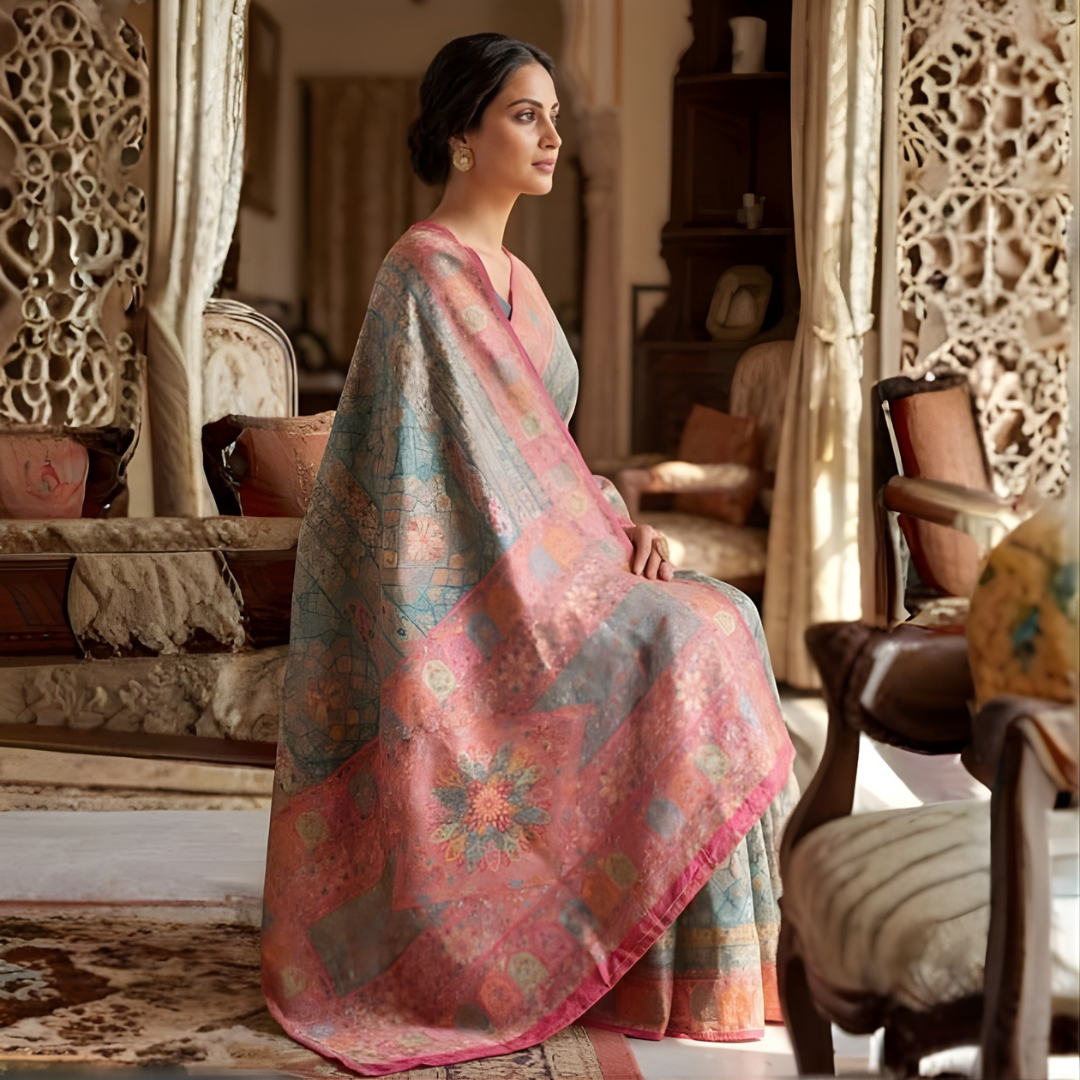 Maheshwari Silk Zari Weaving Festive Saree – Darbar Style