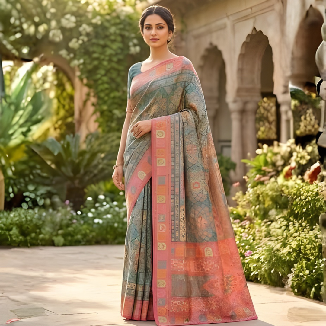 Maheshwari Silk Zari Weaving Festive Saree – Darbar Style
