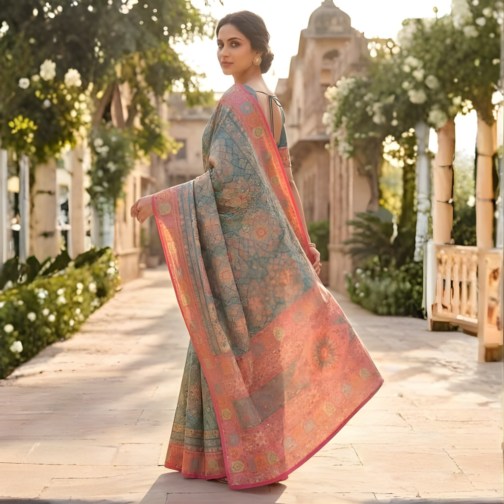 Maheshwari Silk Zari Weaving Festive Saree – Darbar Style