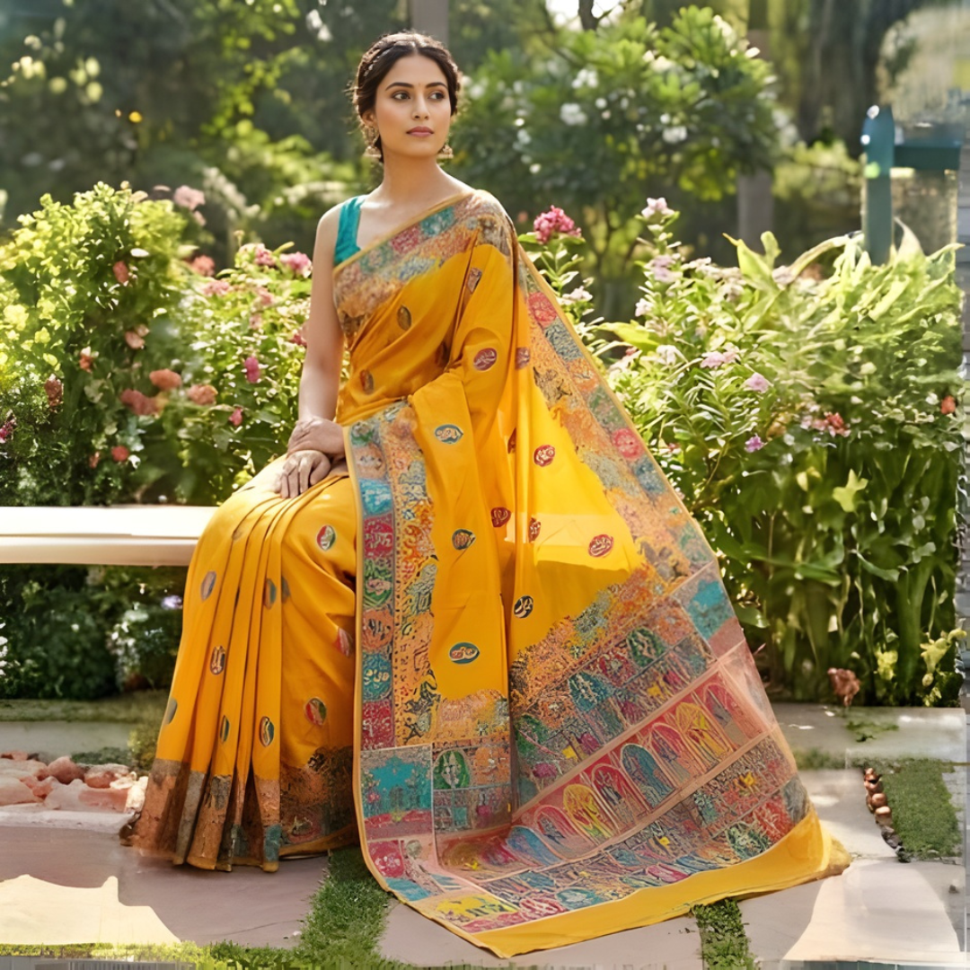 Katan Silk Zari Weaving Festive Saree – Traditional Yellow