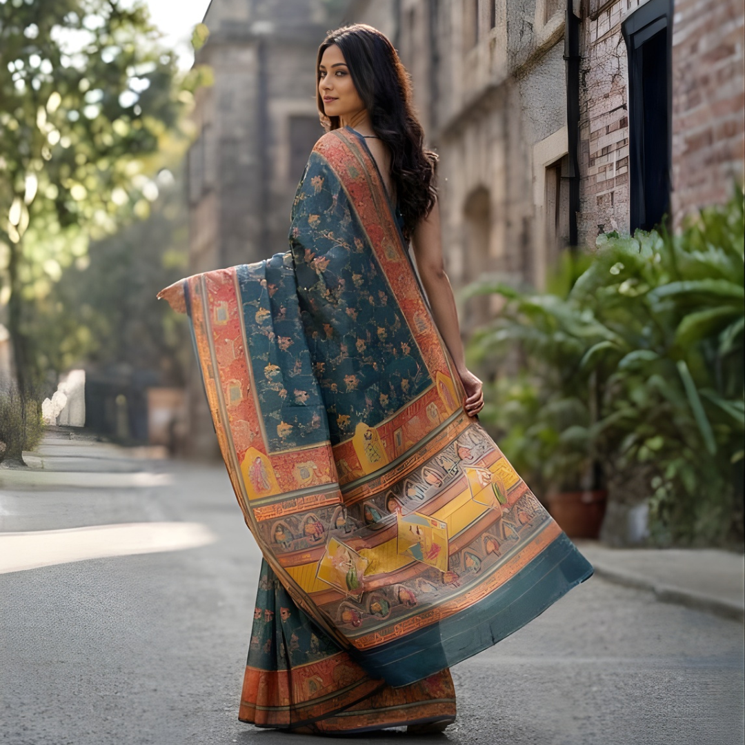 Katan Silk Zari Weaving Festive Saree – Traditional Deep Teal